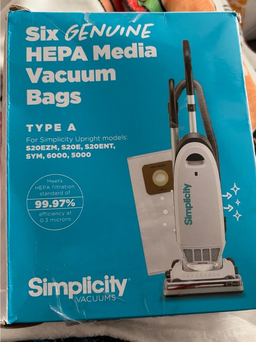 Simplicity Type A Genuine HEPA Media Vacuum Bags 6-Pack S20EZM, S20E, S20ENT,SYM